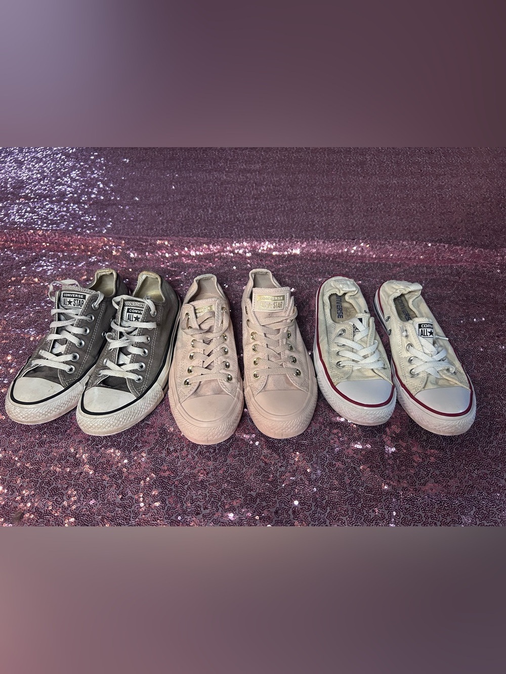 Lot of 3 Converse Sneakers in: Light Pink, Gray & White (slip-on style) - 7